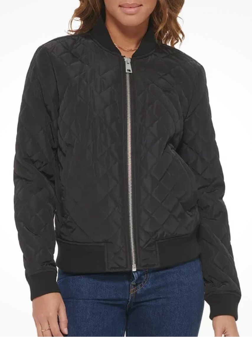 Levi’s Women Xs Black Pockets Casual Full Zip Diamond Quilted Bomber Jacket
